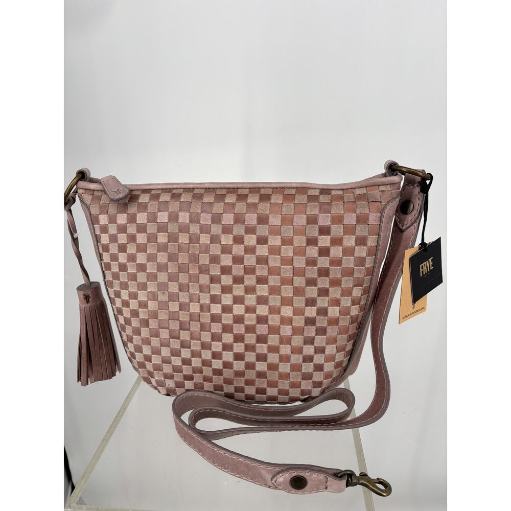 Frye Oriana Mushroom Weave Leather Hobo Bag Checkered Shoulder Strap Fringe NWT